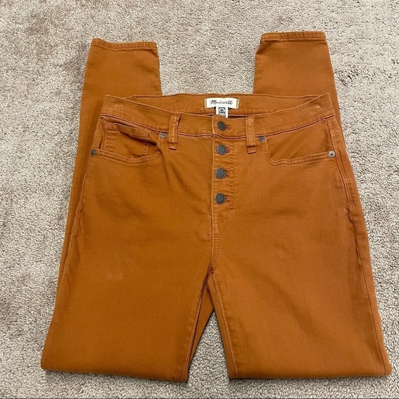 Madewell 9" Mid-Rise Skinny Jeans Button-Front Edition Rust Orange Size 28 - Picture 5 of 13